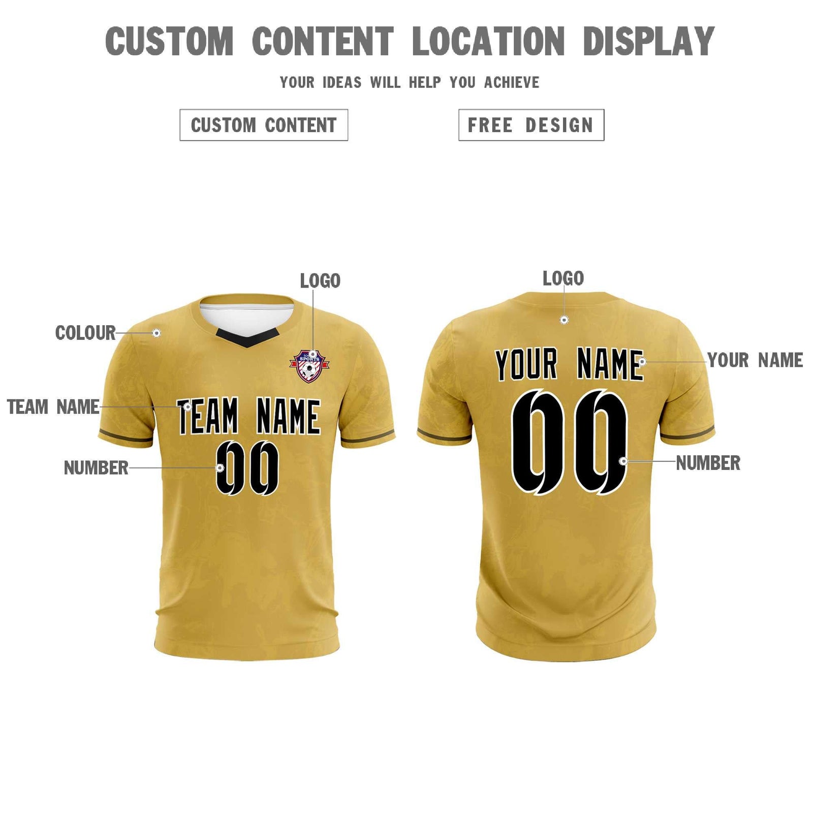Custom Old Gold Classic Graffiti Pattern Sportswear Soccer Tops/Sets Jersey