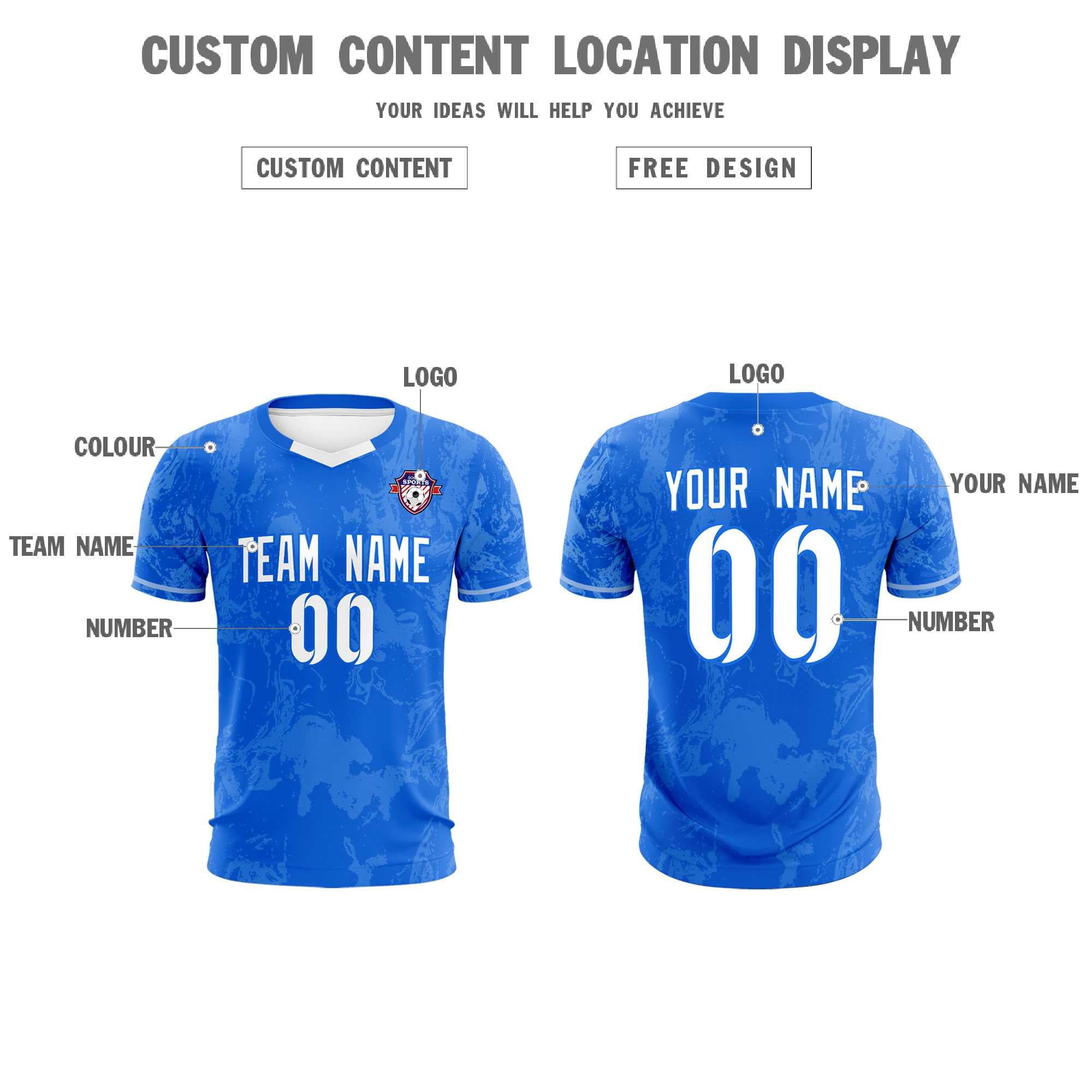 Custom Royal Classic Graffiti Pattern Sportswear Soccer Tops/Sets Jersey