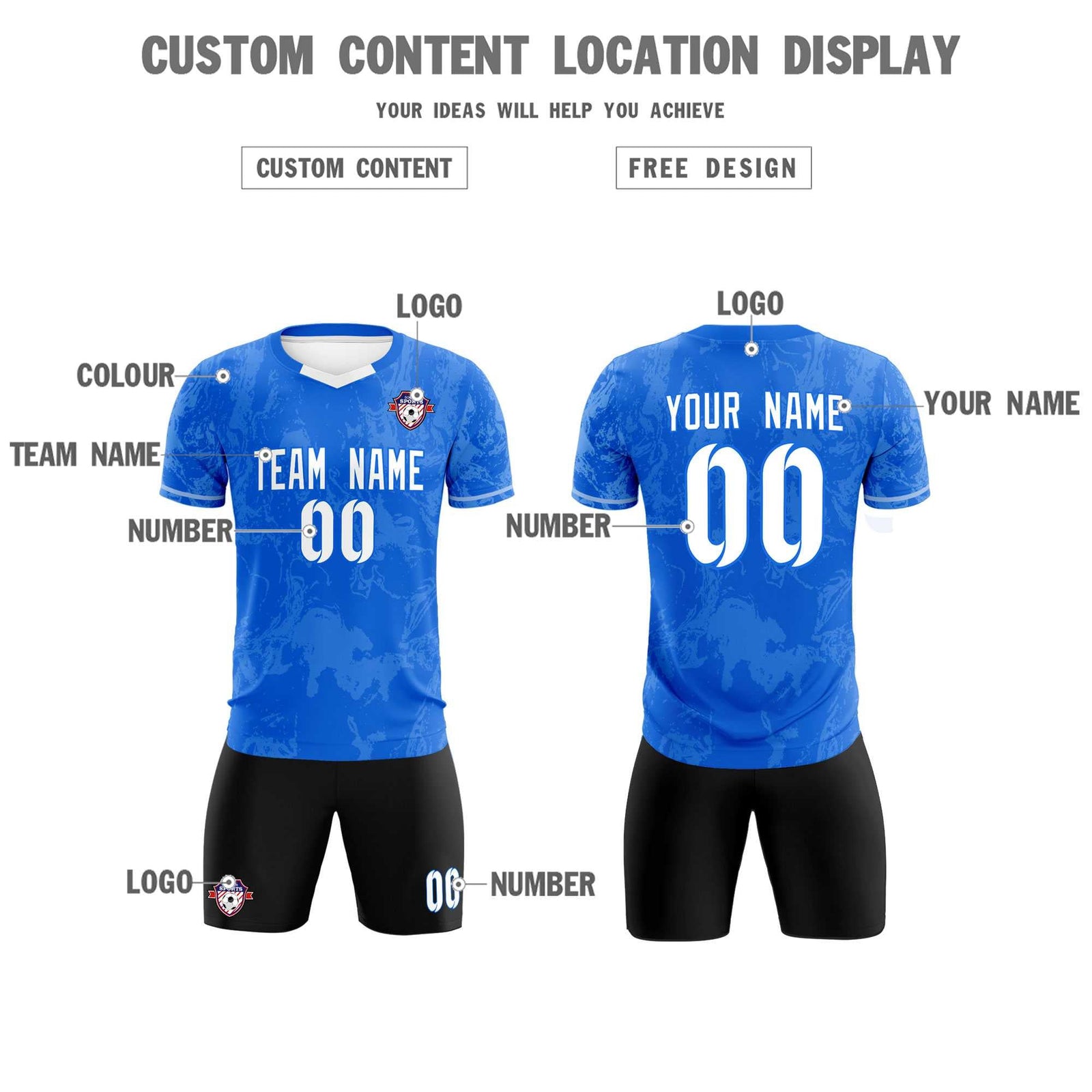 Custom Royal Classic Graffiti Pattern Sportswear Soccer Tops/Sets Jersey
