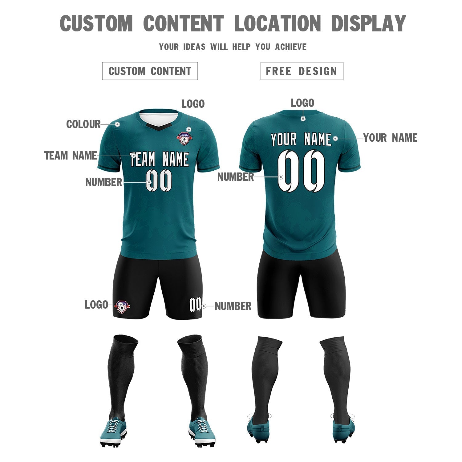Custom Midnight Green Classic Graffiti Pattern Sportswear Soccer Tops/Sets Jersey