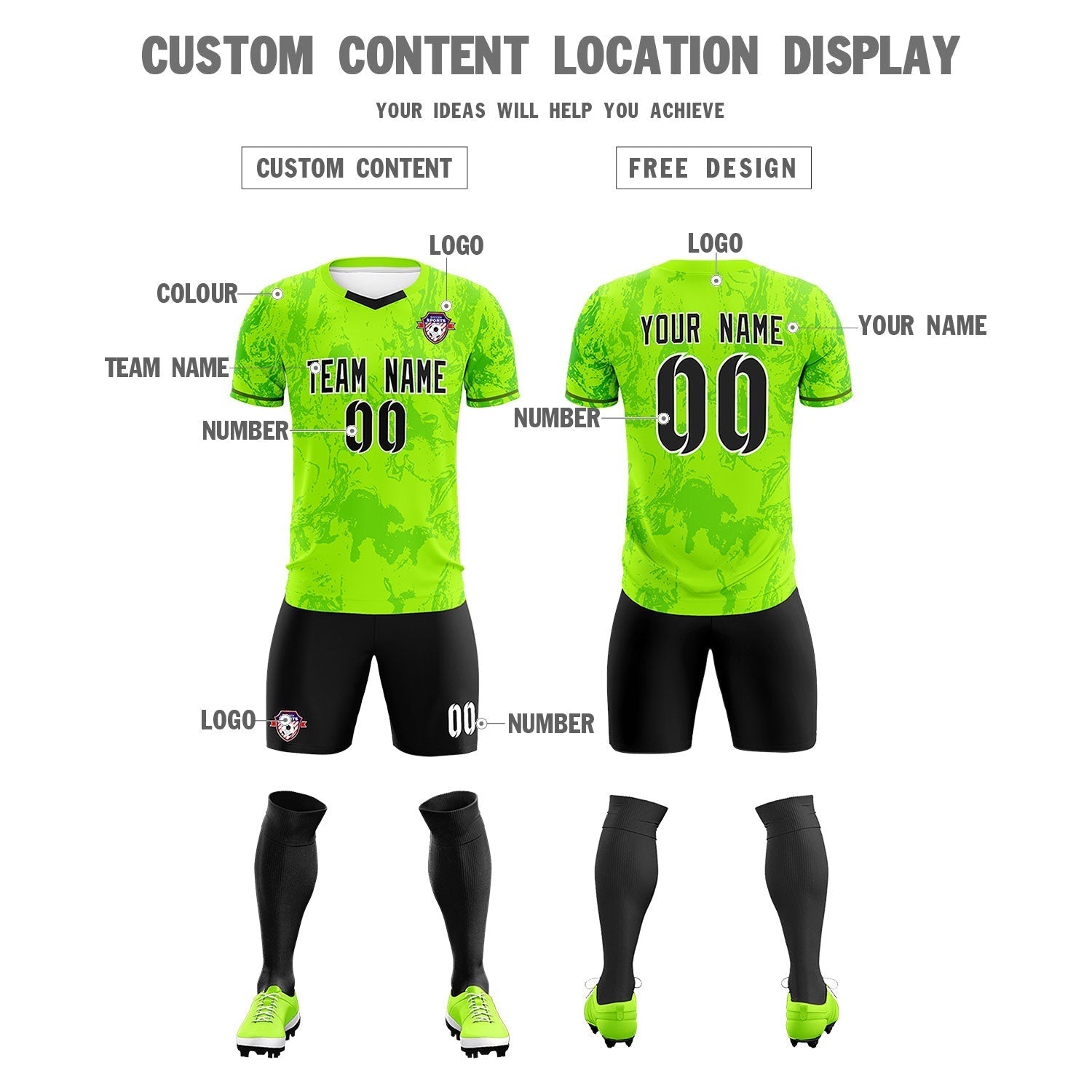 Custom Kelly Green Classic Graffiti Pattern Sportswear Soccer Tops/Sets Jersey