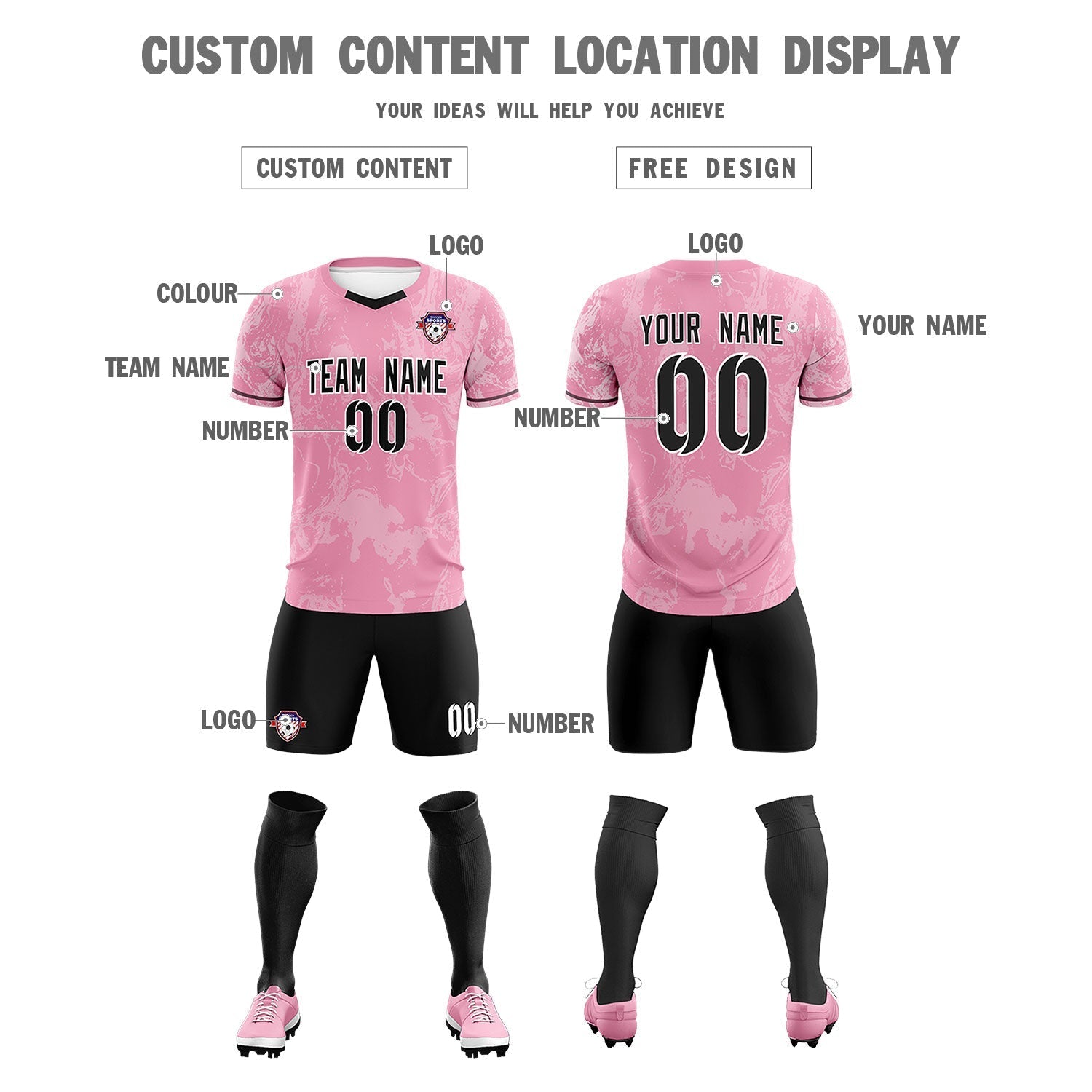Custom Light Pink Classic Graffiti Pattern Sportswear Soccer Tops/Sets Jersey