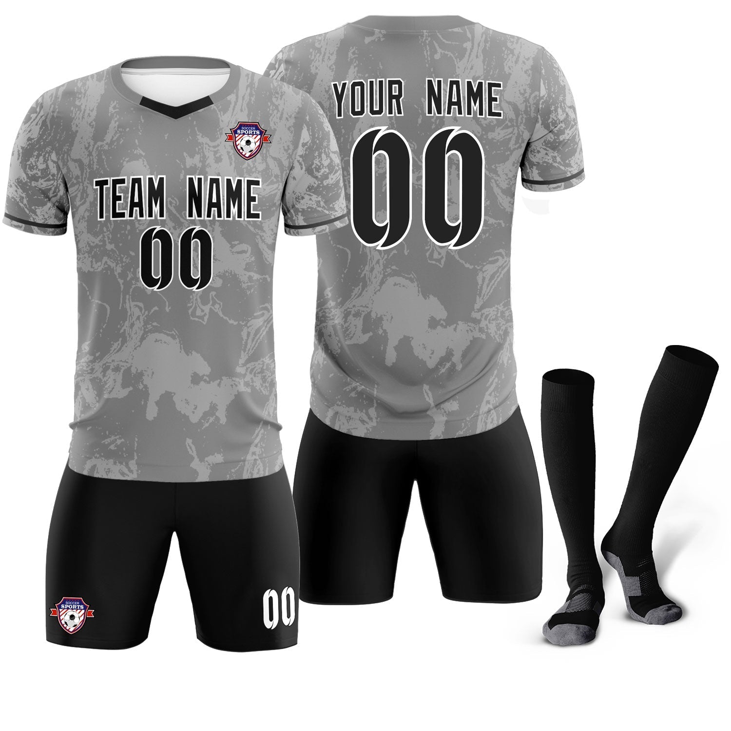 Custom Gray Classic Graffiti Pattern Sportswear Soccer Tops/Sets Jersey