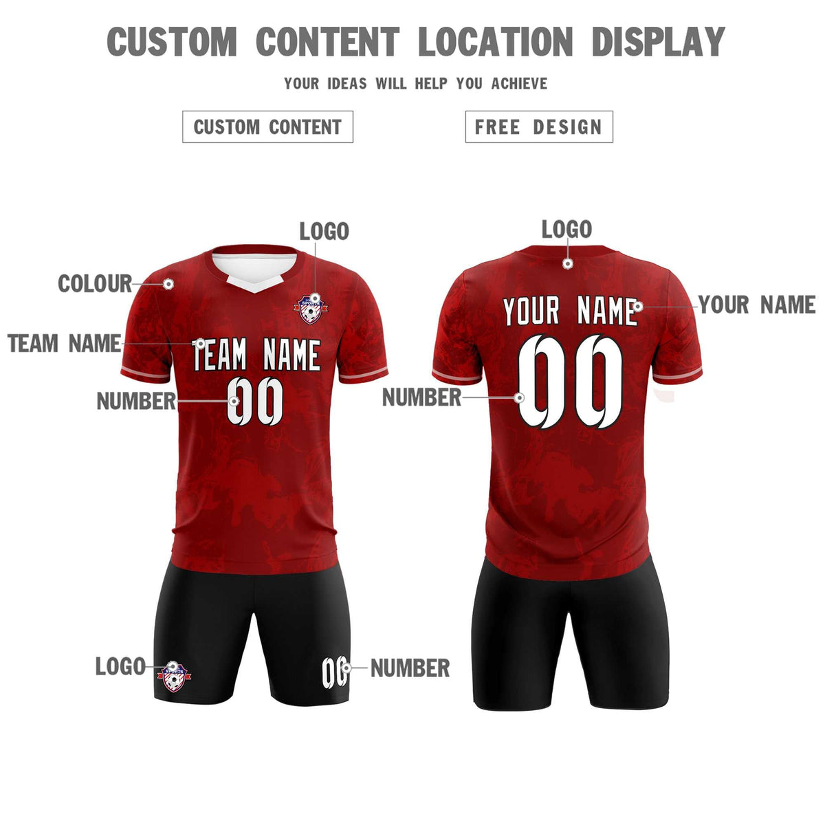 Custom Crimson Classic Graffiti Pattern Sportswear Soccer Tops/Sets Jersey
