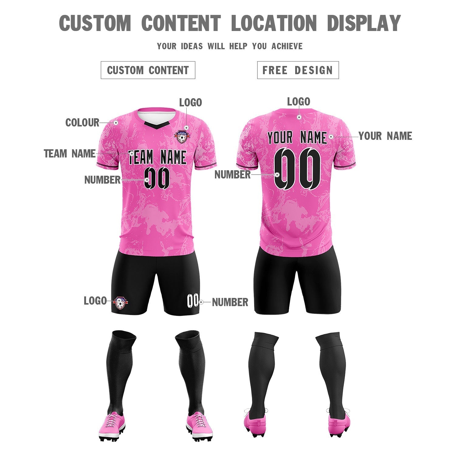 Custom Pink Classic Graffiti Pattern Sportswear Soccer Tops/Sets Jersey