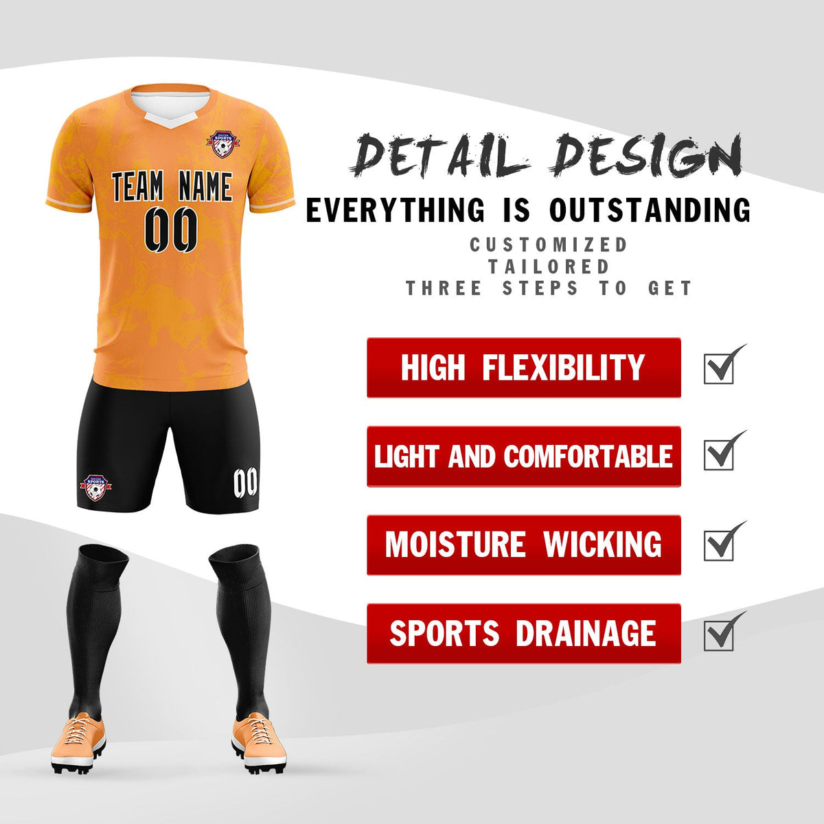 Custom Texas Orange Classic Graffiti Pattern Sportswear Soccer Tops/Sets Jersey