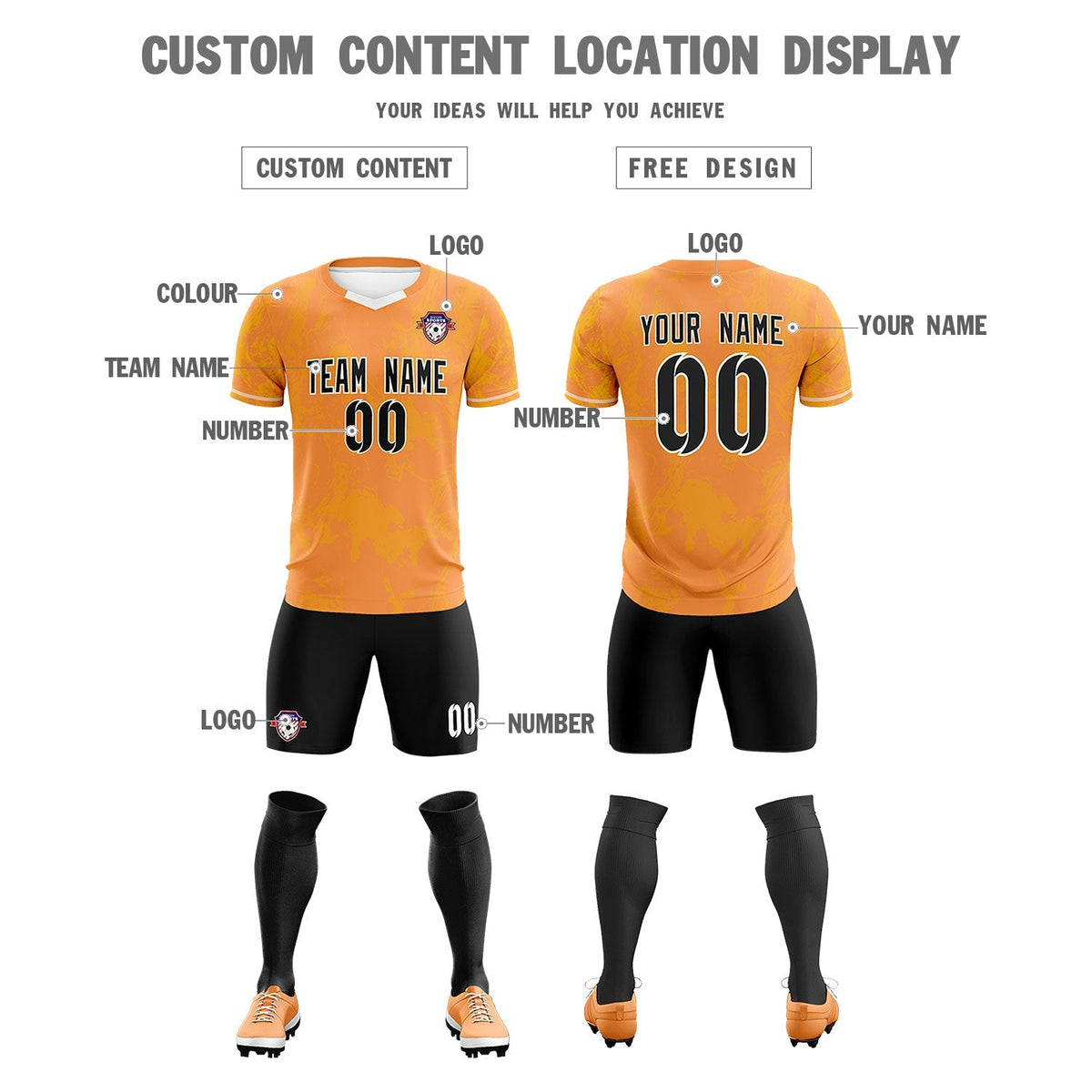 Custom Texas Orange Classic Graffiti Pattern Sportswear Soccer Tops/Sets Jersey