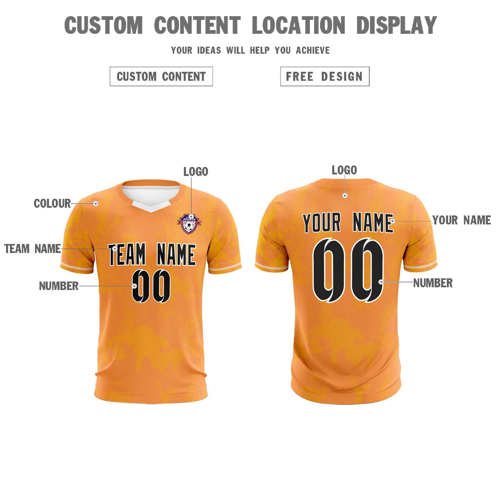 Custom Texas Orange Classic Graffiti Pattern Sportswear Soccer Tops/Sets Jersey