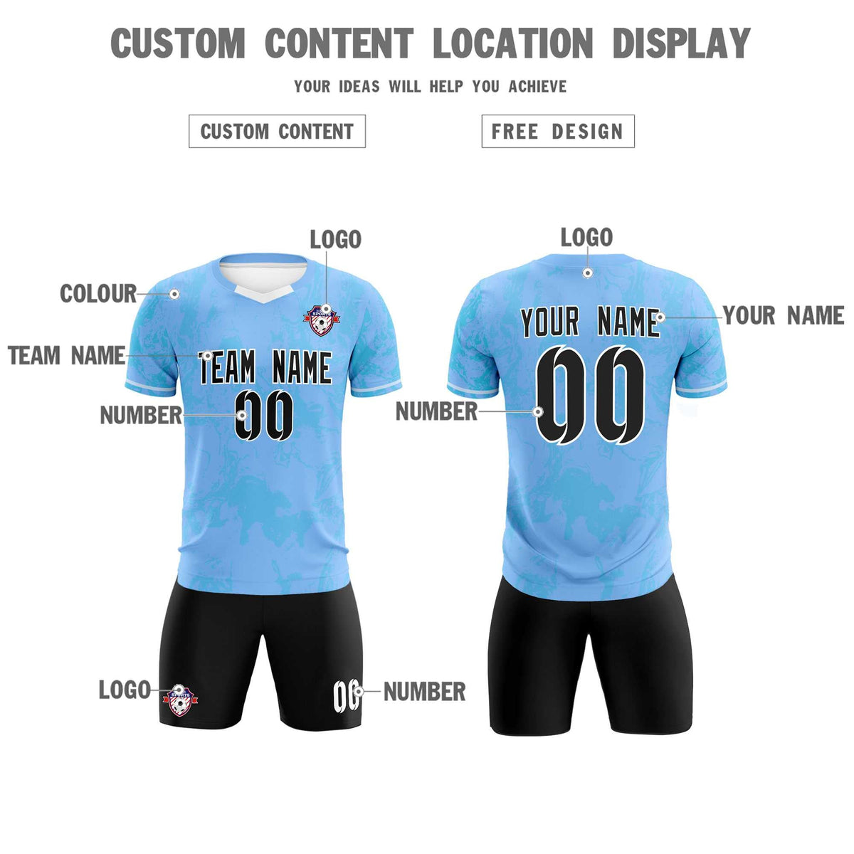 Custom Light Blue Classic Graffiti Pattern Sportswear Soccer Tops/Sets Jersey