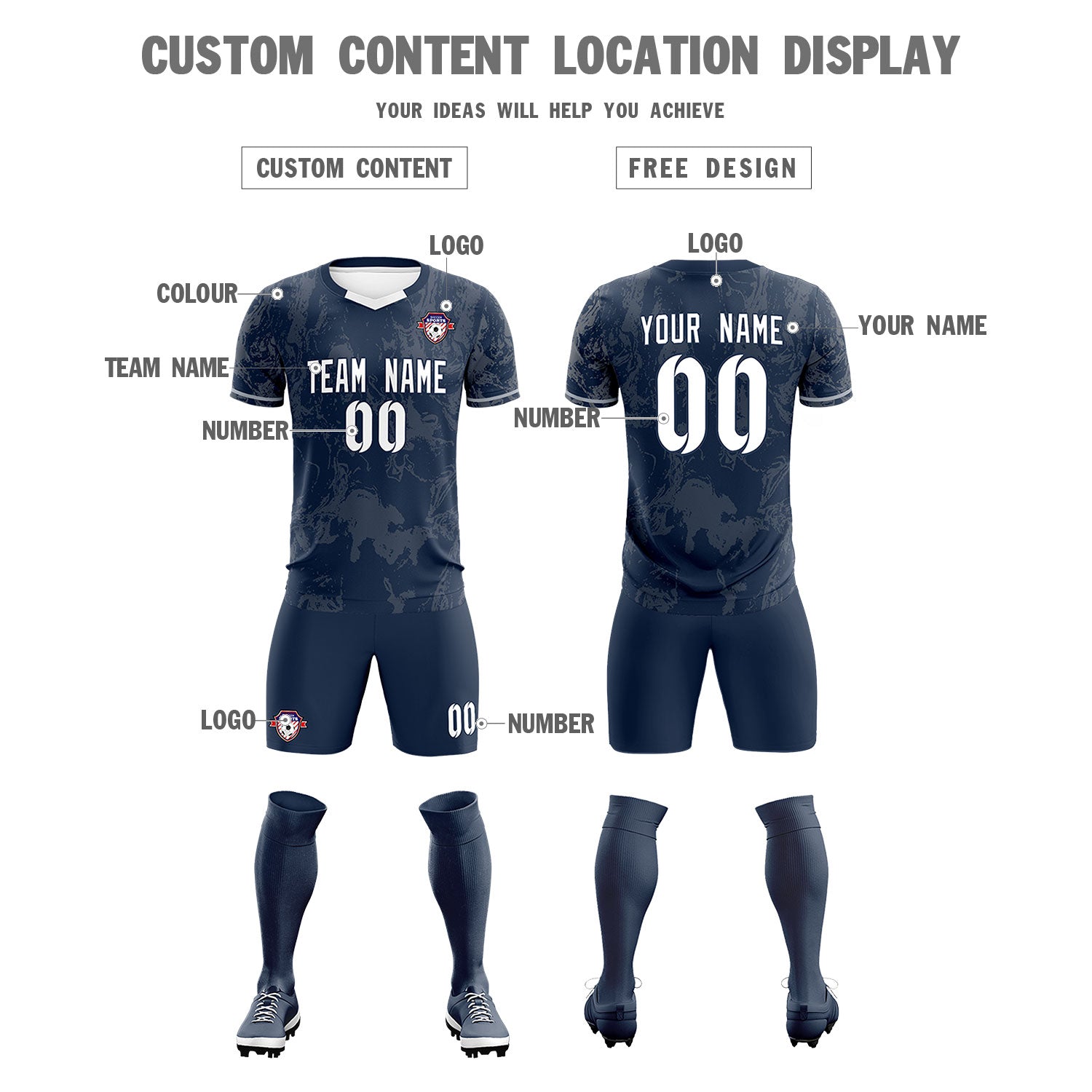 Custom Navy Classic Graffiti Pattern Sportswear Soccer Tops/Sets Jersey