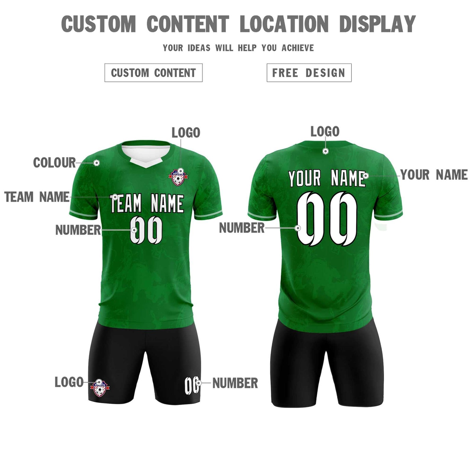 Custom Kelly Green Classic Graffiti Pattern Sportswear Soccer Tops/Sets Jersey