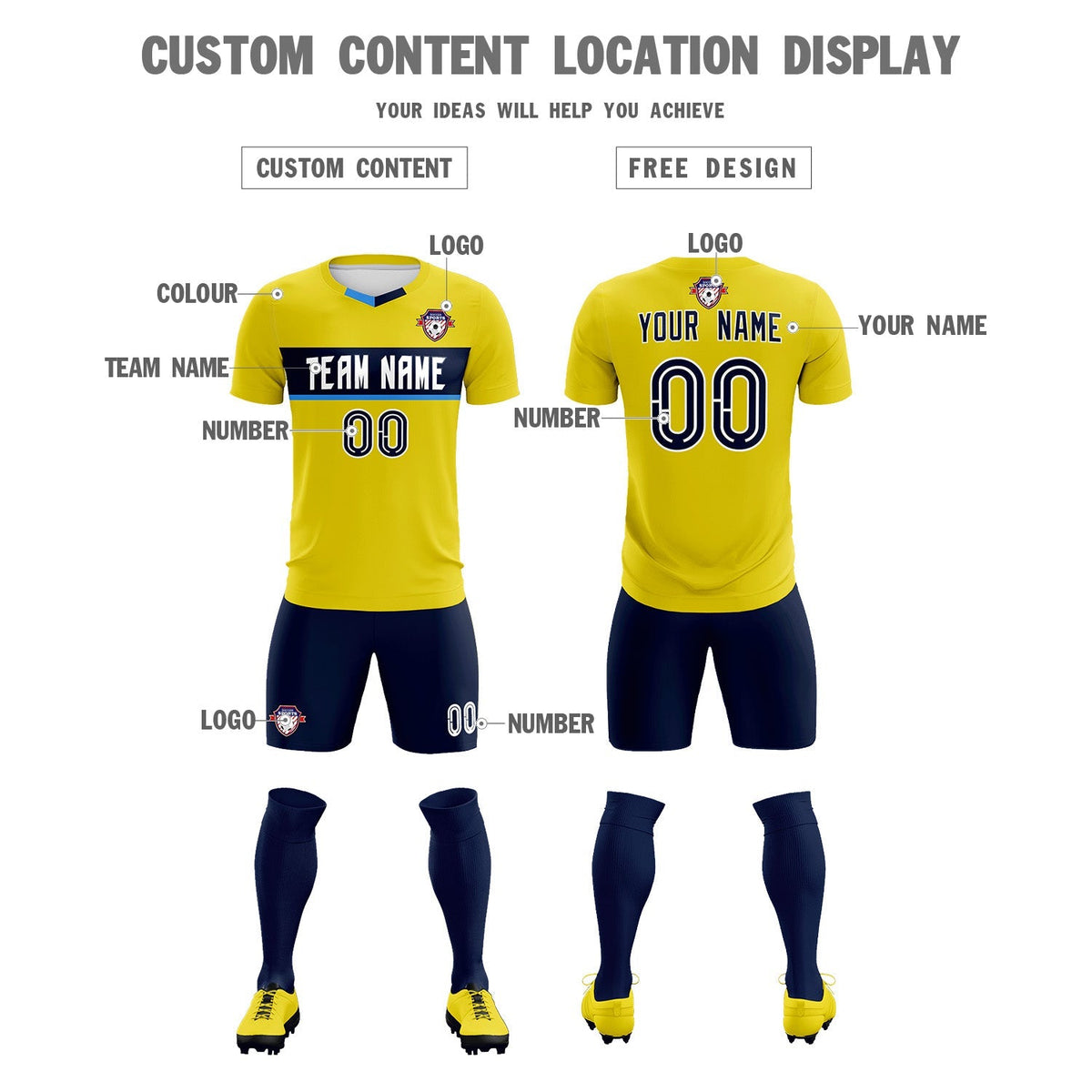 Custom Gold Classic Sports Sets Soccer Shirt Jersey