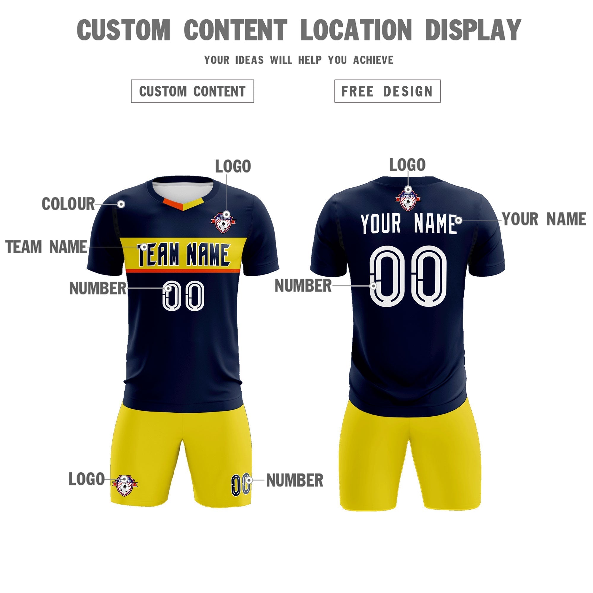 Custom Navy Classic Sports Sets Soccer Shirt Jersey