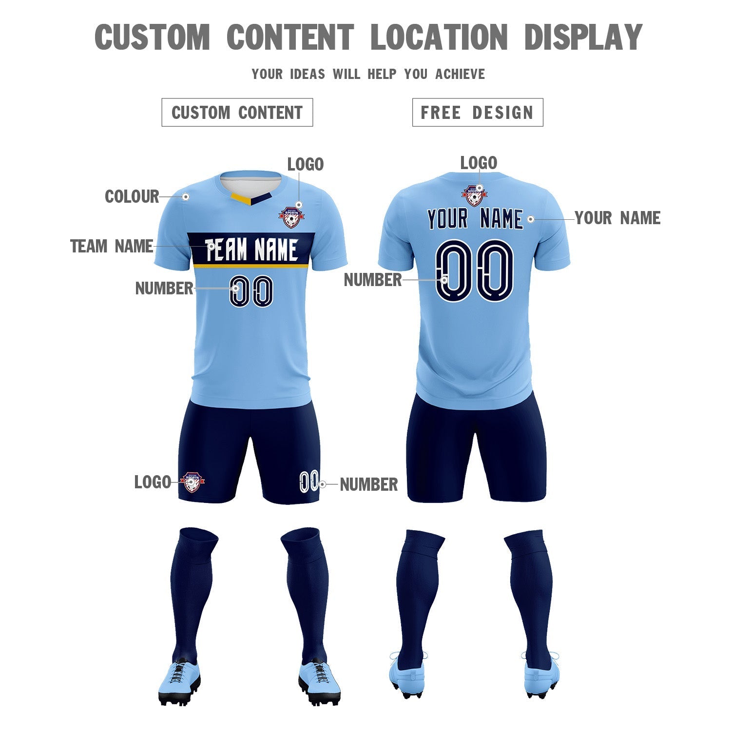 Custom Light Blue Classic Sports Sets Soccer Shirt Jersey