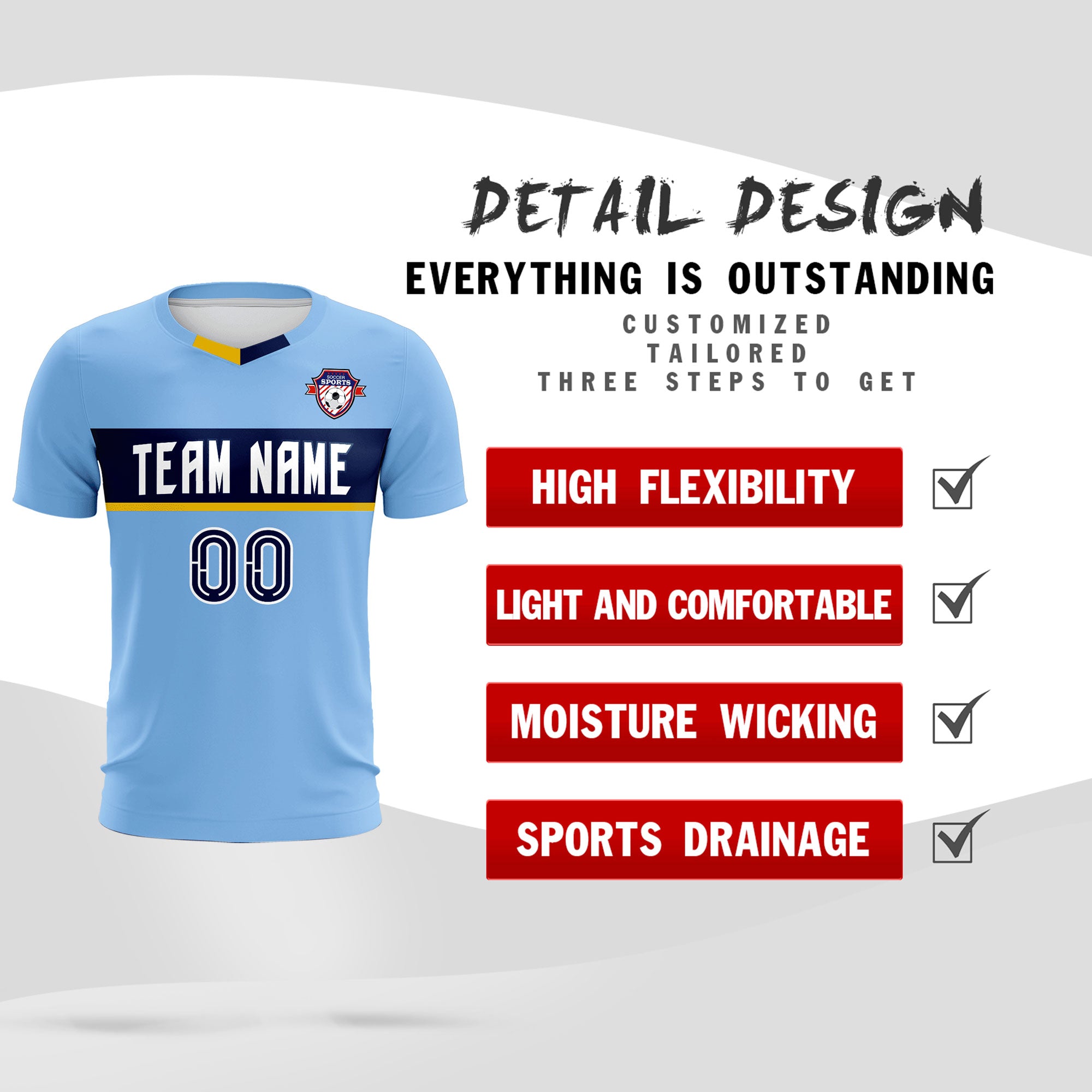 Custom Light Blue Classic Sports Sets Soccer Shirt Jersey