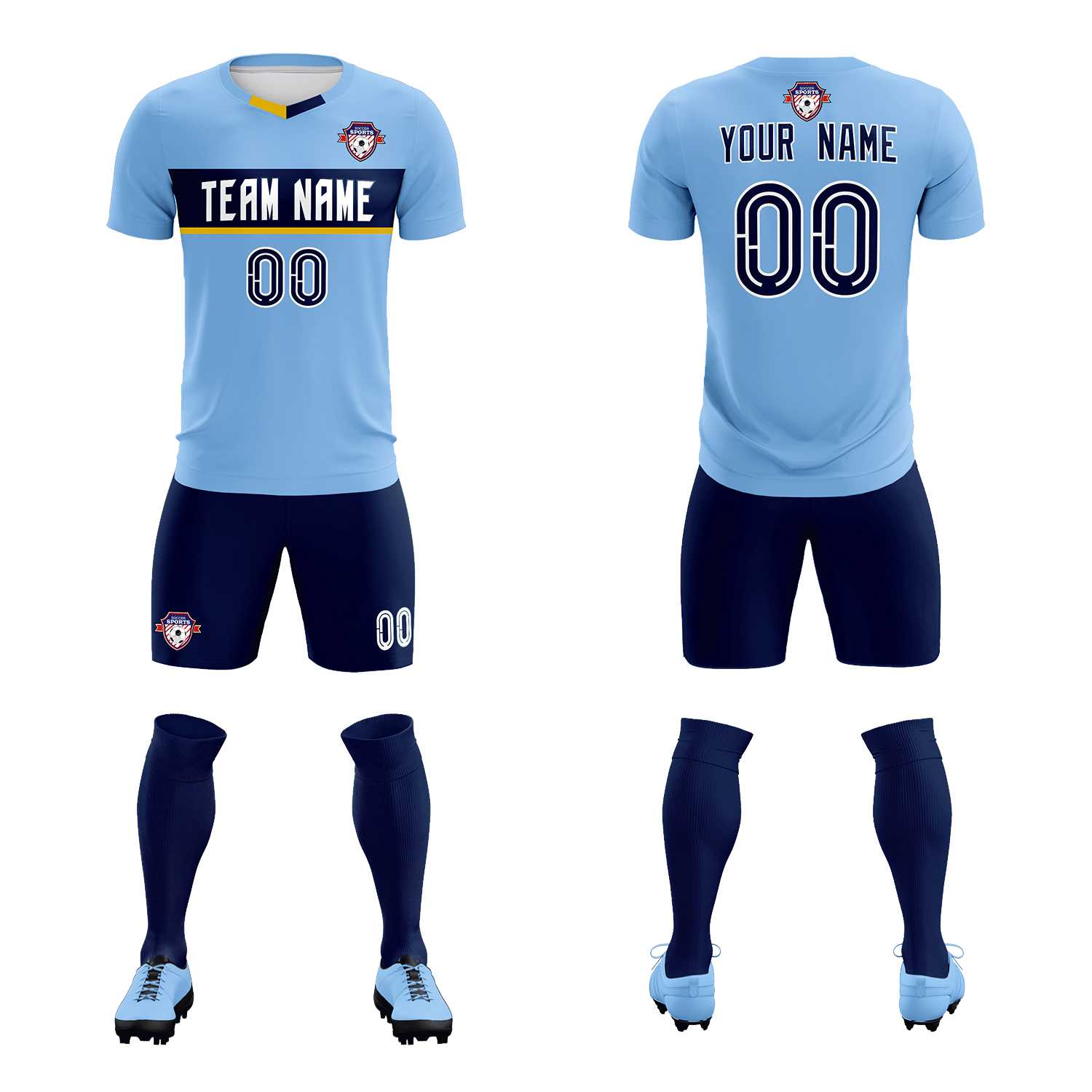 Custom Light Blue Classic Sports Sets Soccer Shirt Jersey