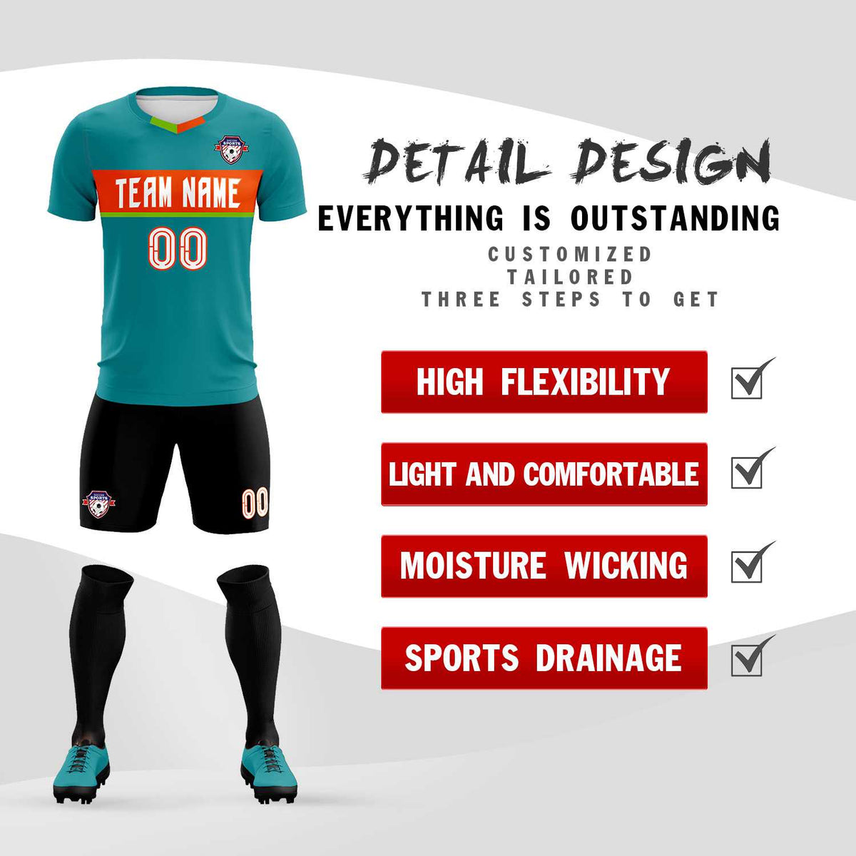 Custom Aqua Classic Sports Sets Soccer Shirt Jersey