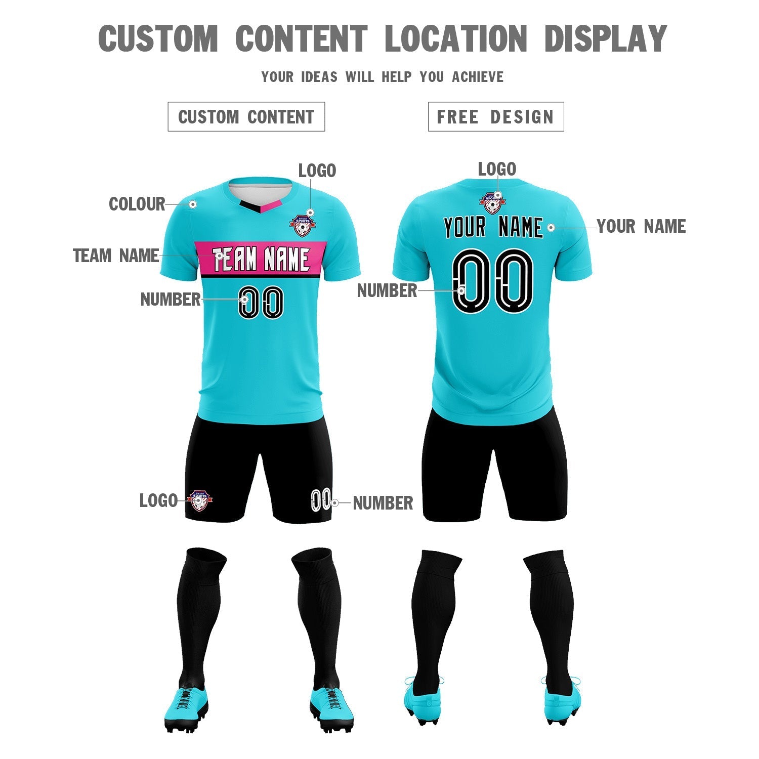 Custom Sky Blue Classic Sports Sets Soccer Shirt Jersey