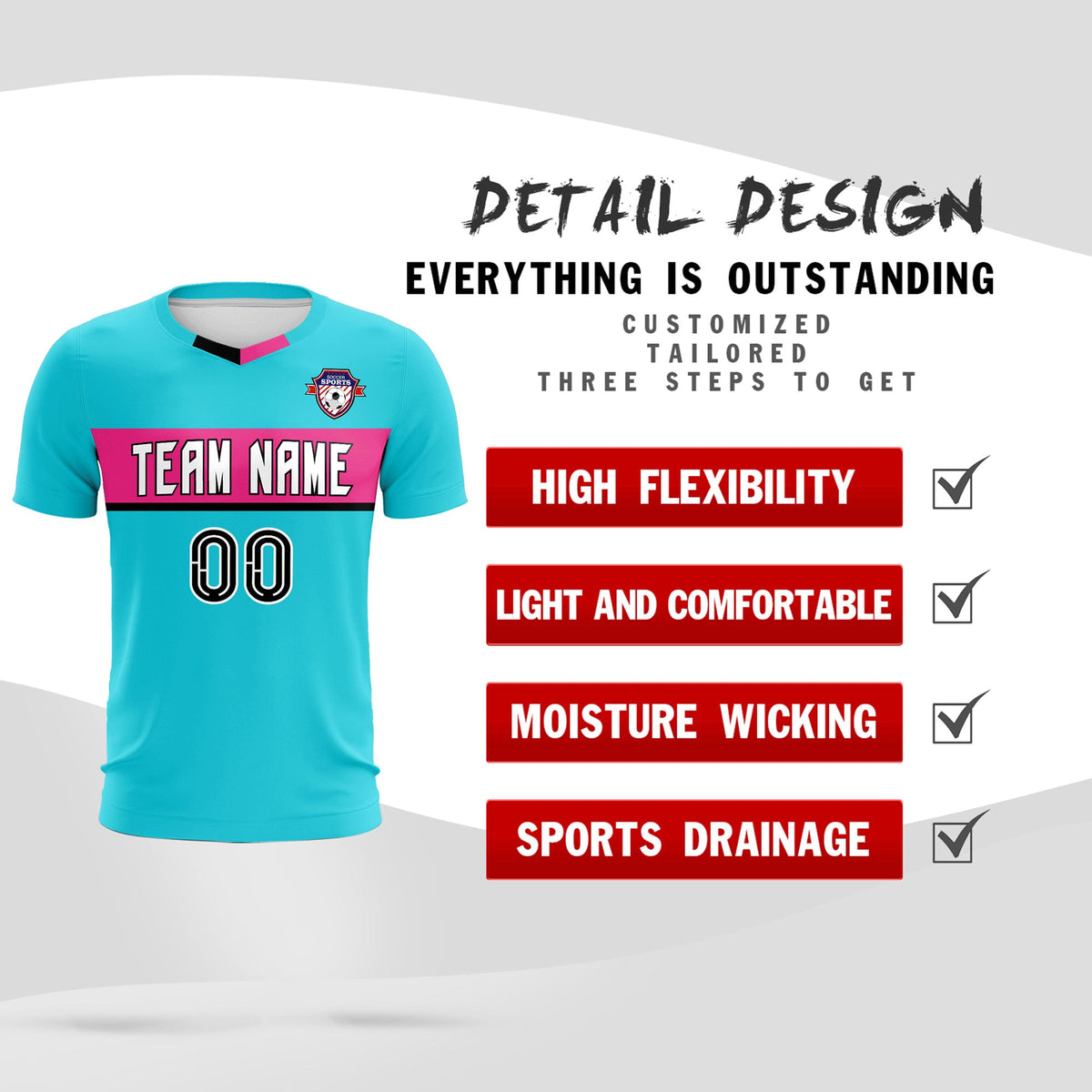 Custom Sky Blue Classic Sports Sets Soccer Shirt Jersey