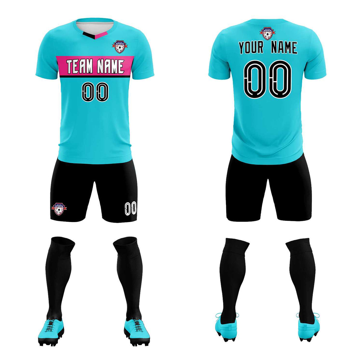 Custom Sky Blue Classic Sports Sets Soccer Shirt Jersey