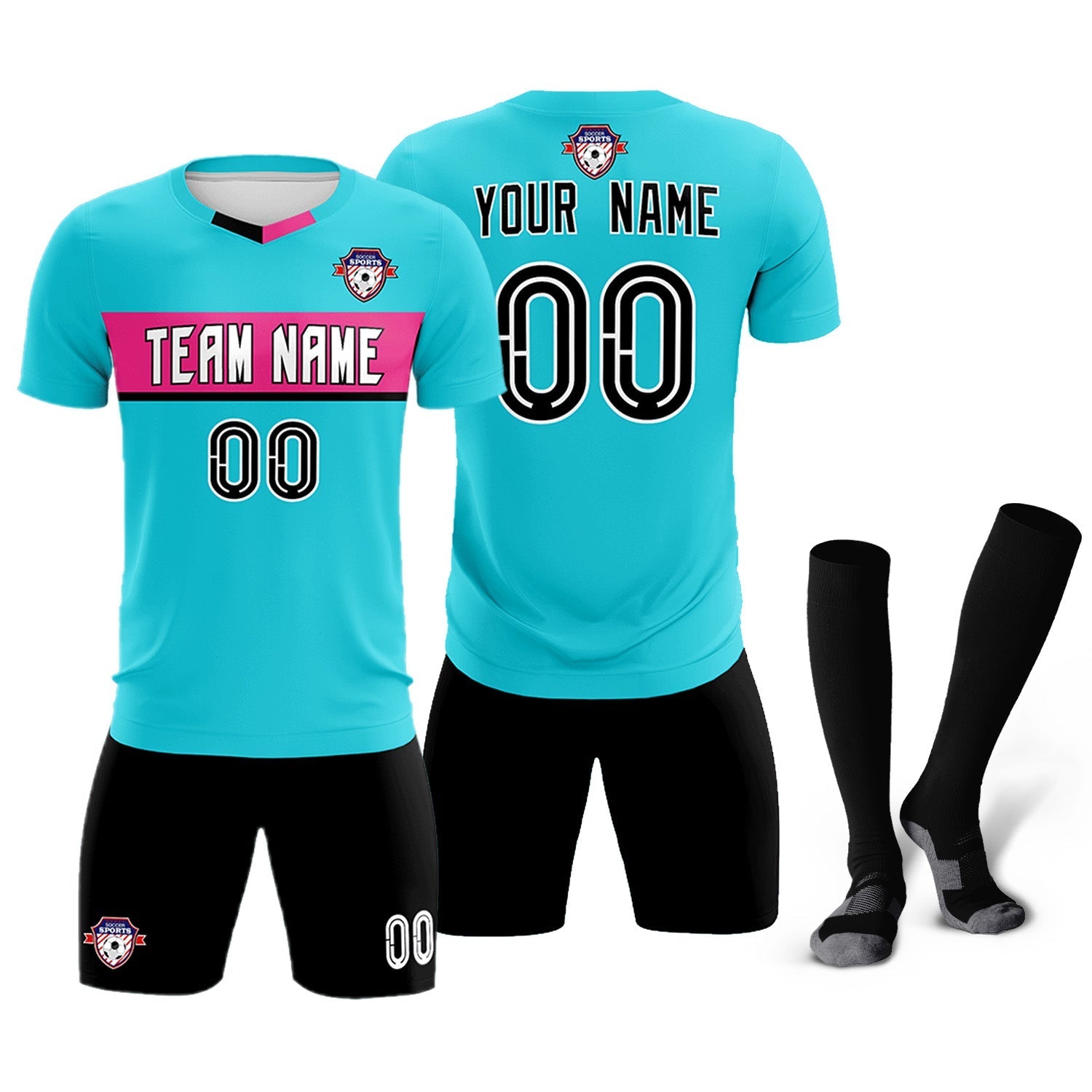 Custom Sky Blue Classic Sports Sets Soccer Shirt Jersey