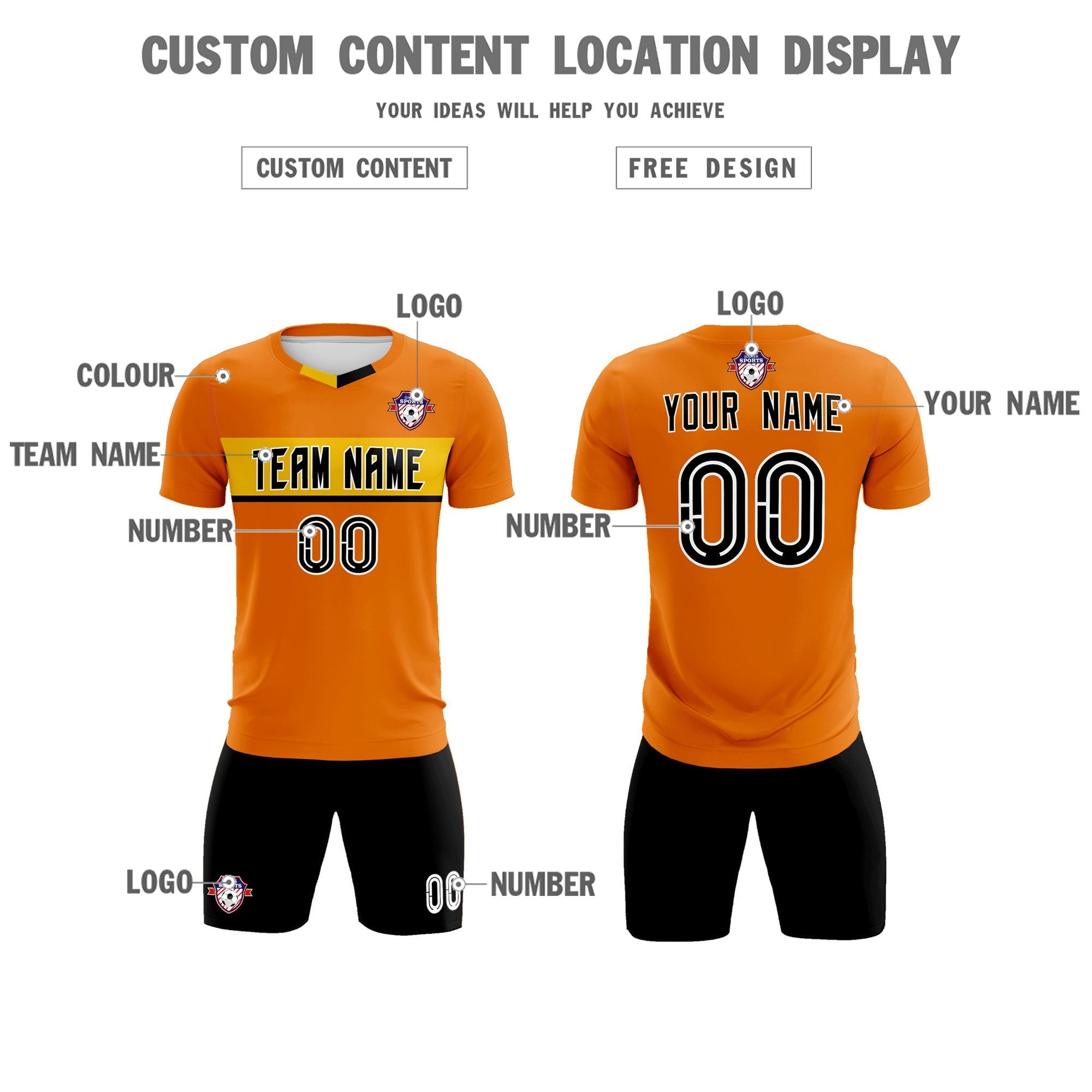 Custom Orange Classic Sports Sets Soccer Shirt Jersey