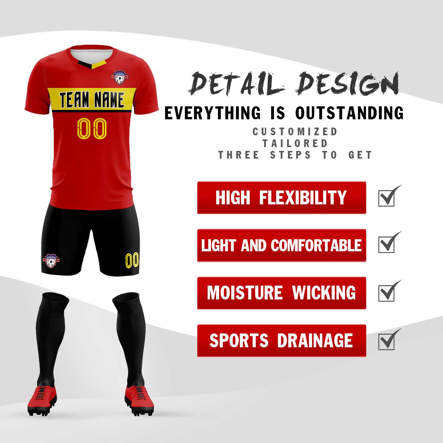 Custom Red Classic Sports Sets Soccer Shirt Jersey