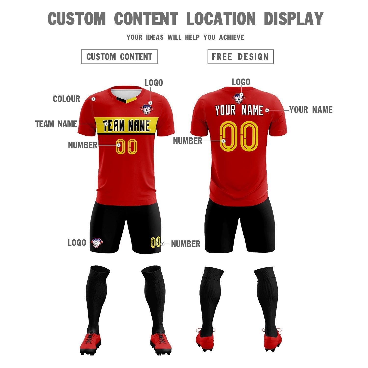 Custom Red Classic Sports Sets Soccer Shirt Jersey