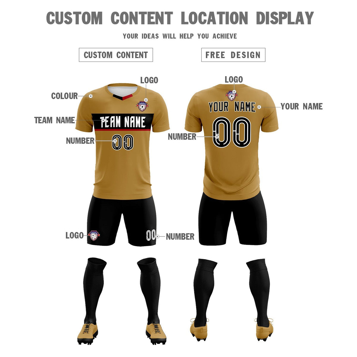 Custom Old Gold Classic Sports Sets Soccer Shirt Jersey