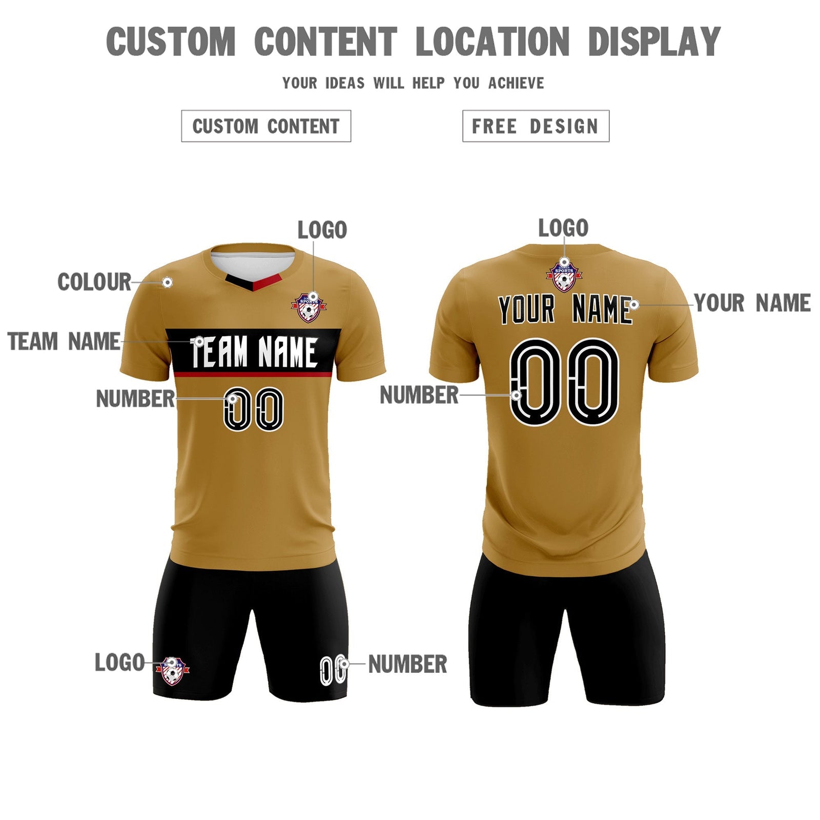 Custom Old Gold Classic Sports Sets Soccer Shirt Jersey