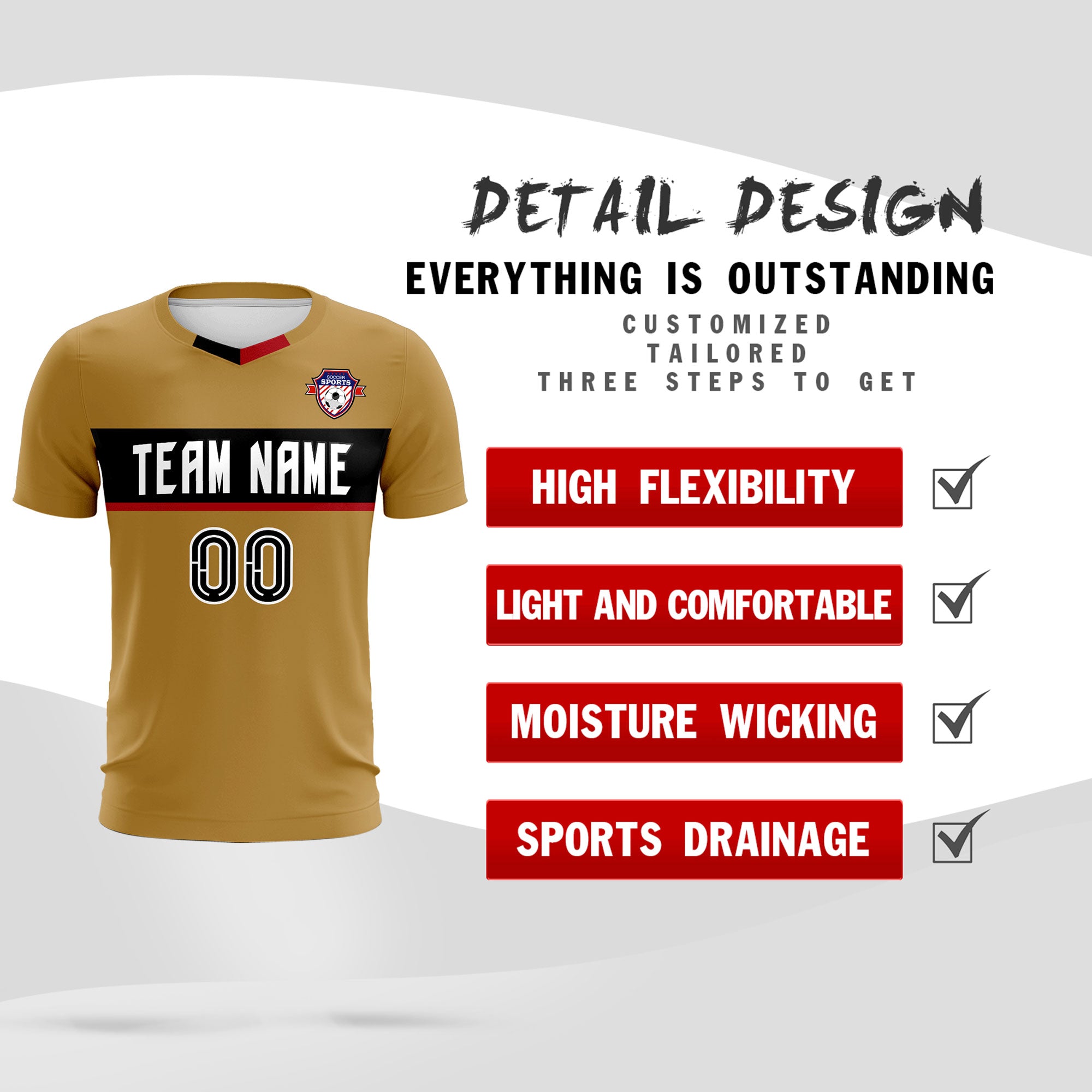 Custom Old Gold Classic Sports Sets Soccer Shirt Jersey