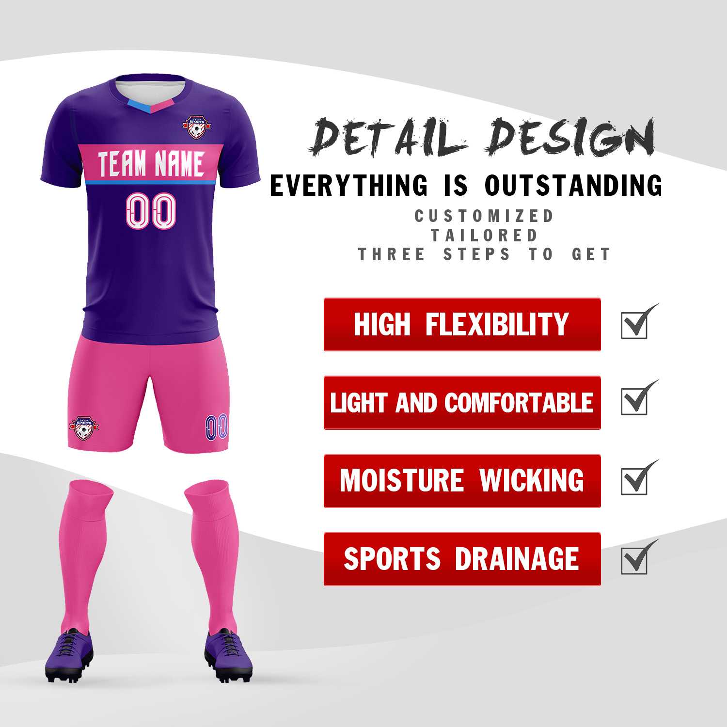 Custom Purple Classic Sports Sets Soccer Shirt Jersey