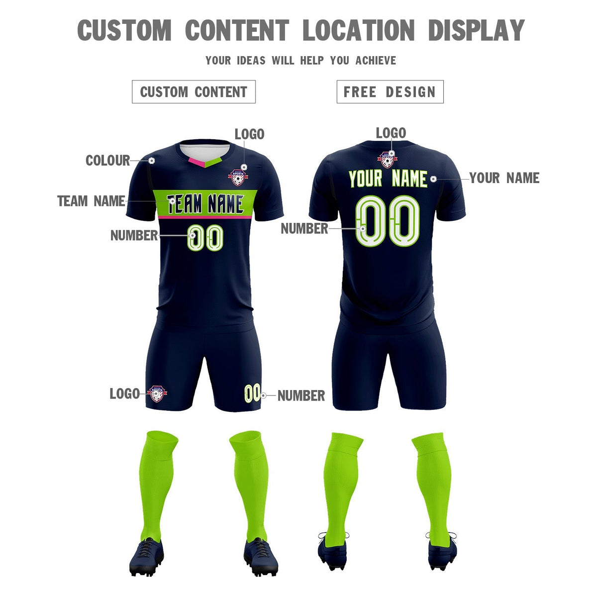 Custom Navy Classic Sports Sets Soccer Shirt Jersey