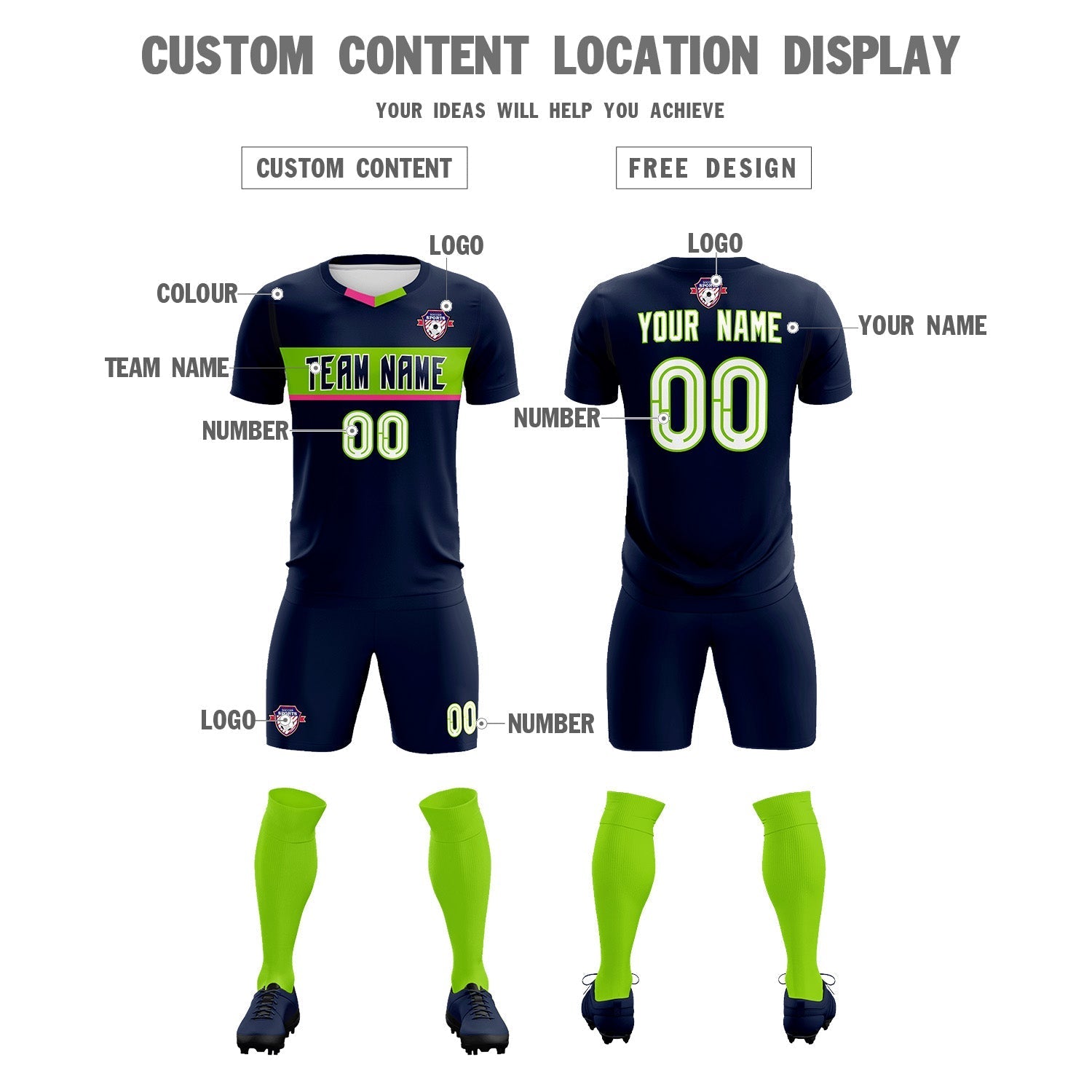 Custom Navy Classic Sports Sets Soccer Shirt Jersey