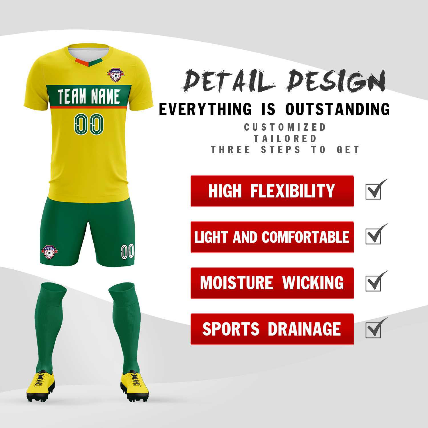 Custom Gold Classic Sports Sets Soccer Shirt Jersey