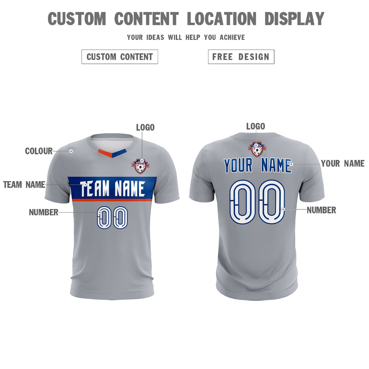 Custom Gray Classic Sports Sets Soccer Shirt Jersey