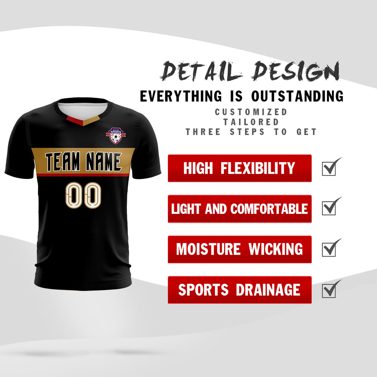 Custom Black Classic Sports Sets Soccer Shirt Jersey