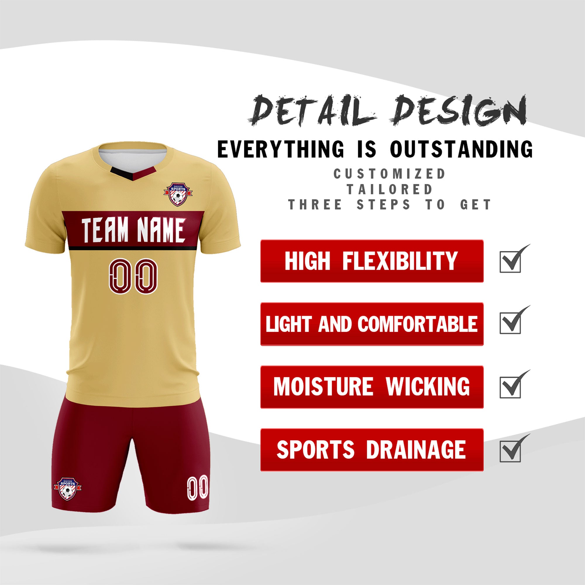 Custom Khaki Classic Sports Sets Soccer Shirt Jersey