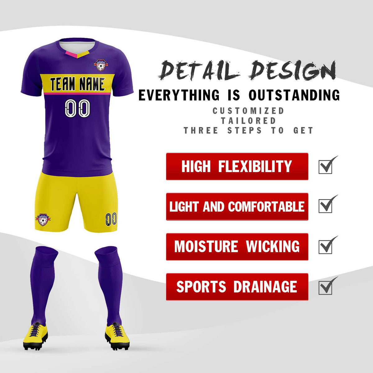 Custom Purple Classic Sports Sets Soccer Shirt Jersey