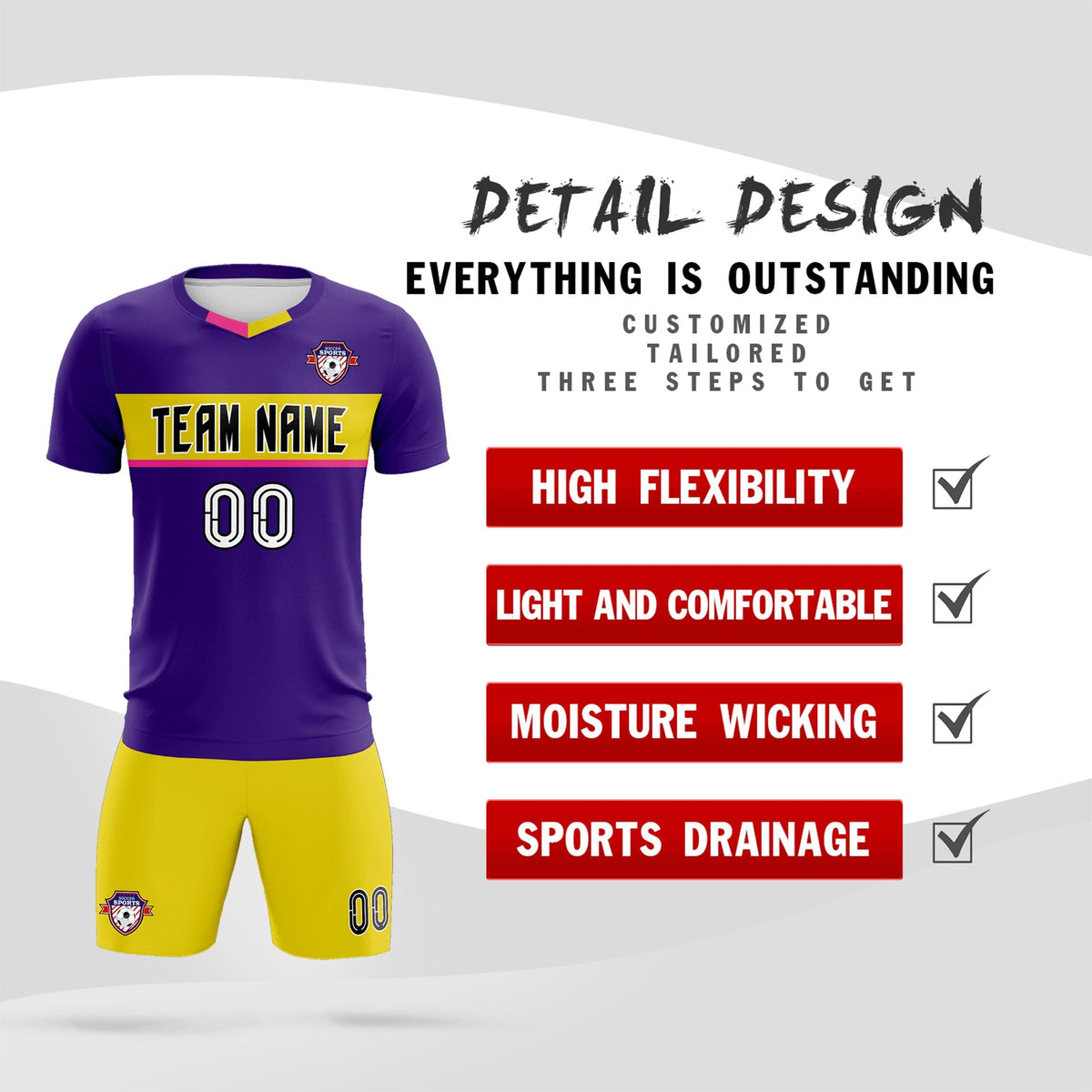 Custom Purple Classic Sports Sets Soccer Shirt Jersey