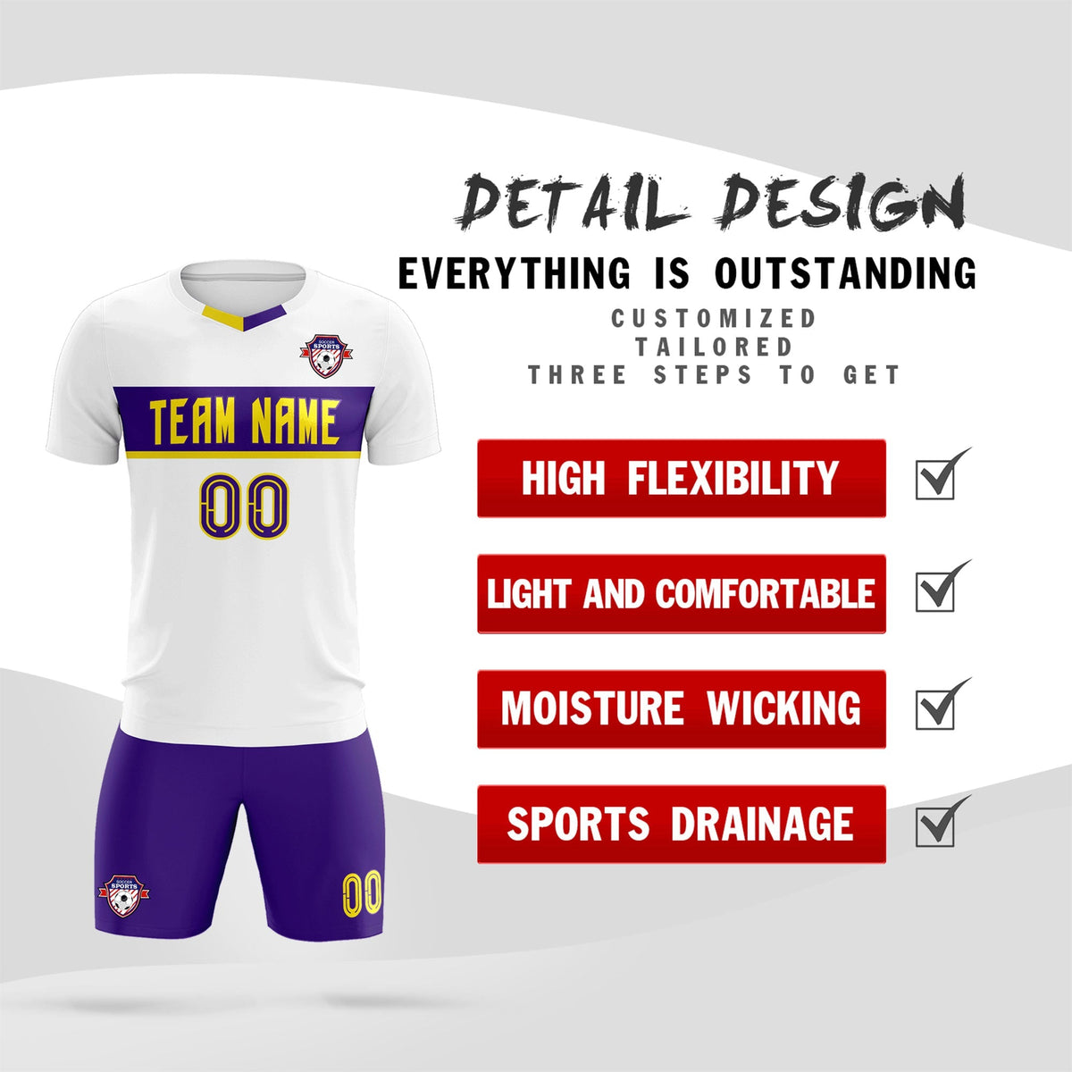 Custom White Classic Sports Sets Soccer Shirt Jersey