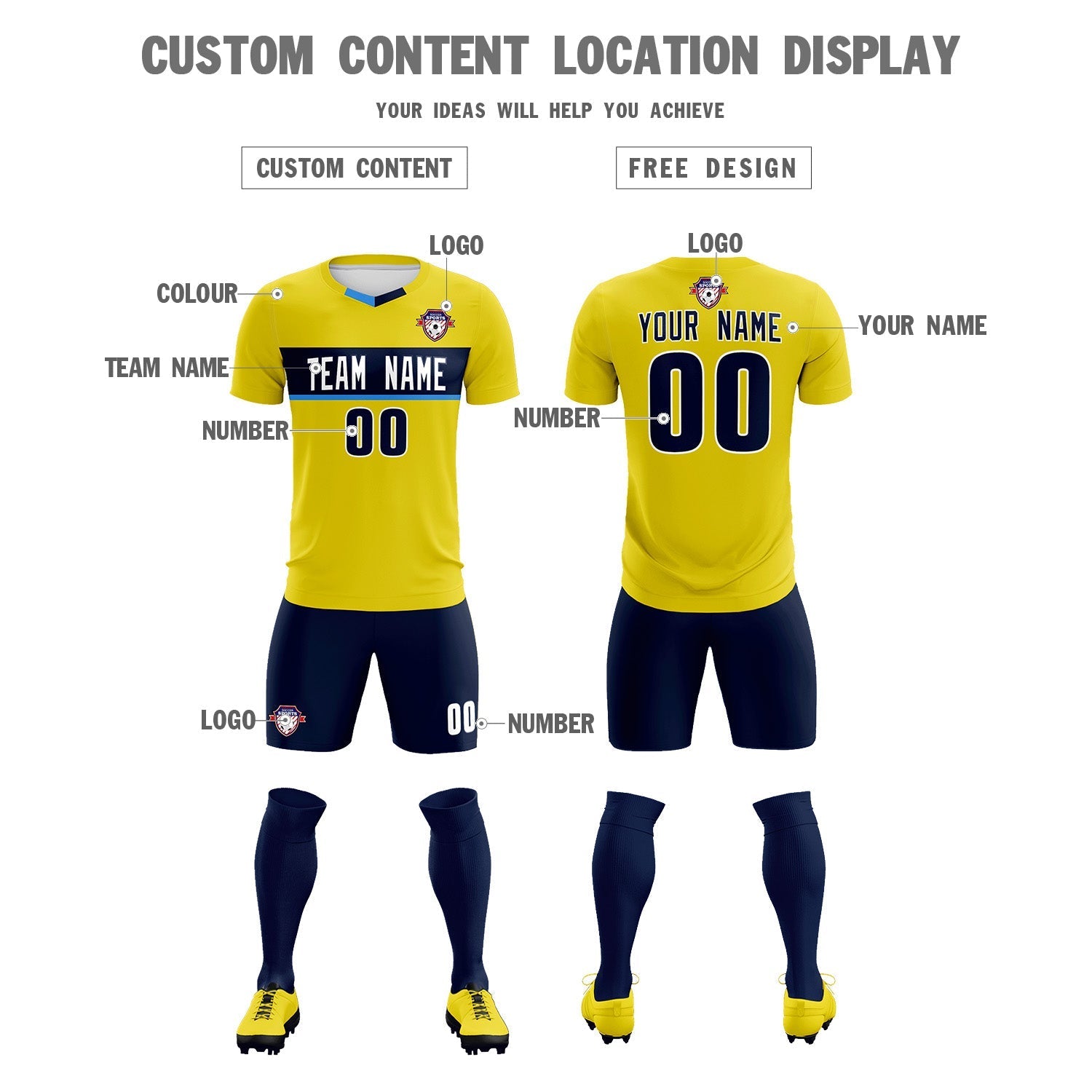 Custom Gold Classic Sports Sets Soccer Shirt Jersey