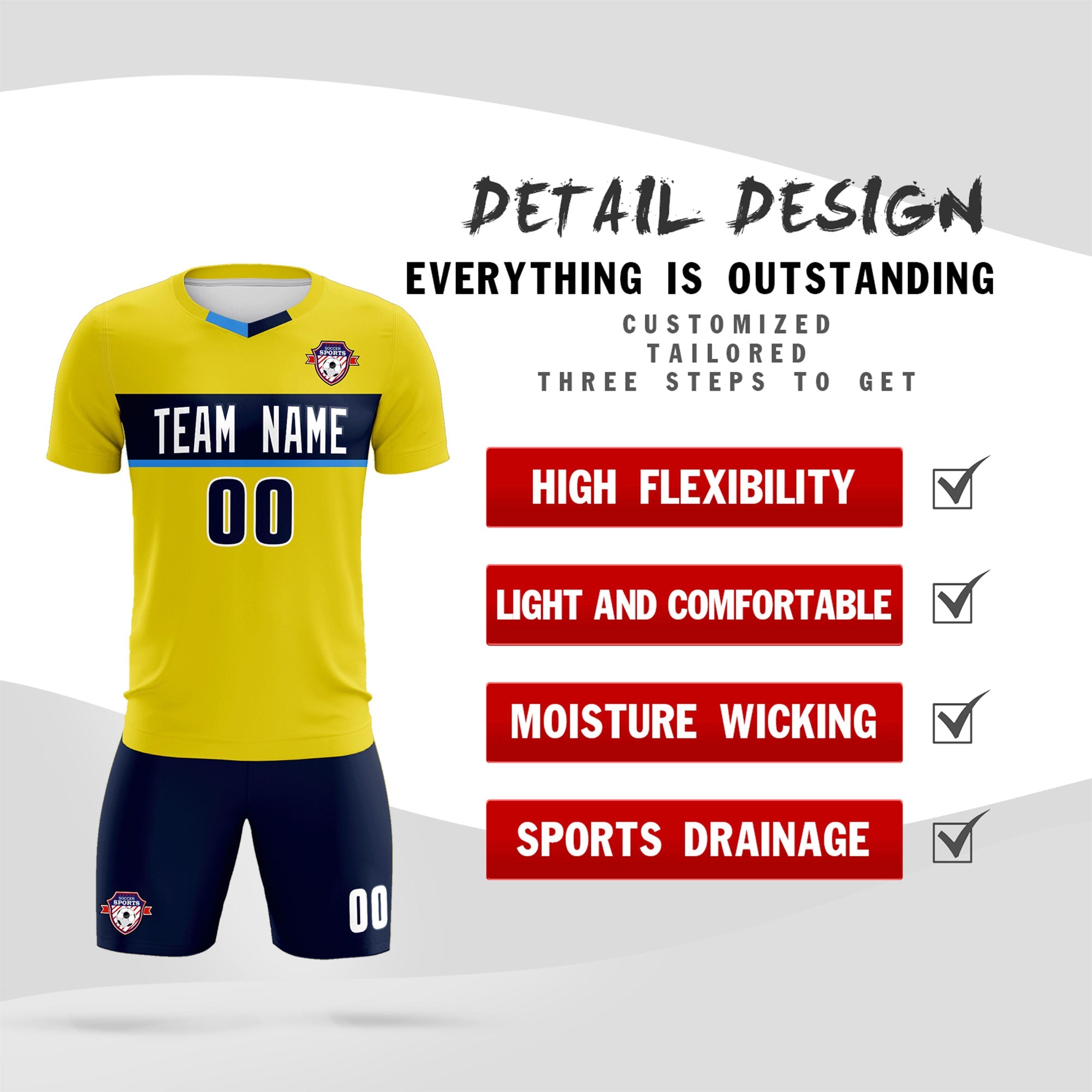 Custom Gold Classic Sports Sets Soccer Shirt Jersey