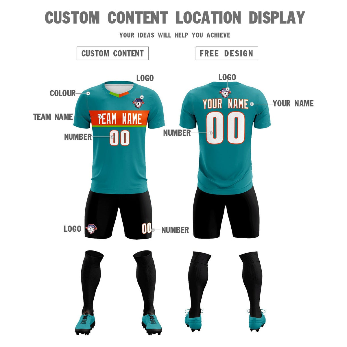 Custom Aqua Classic Sports Sets Soccer Shirt Jersey