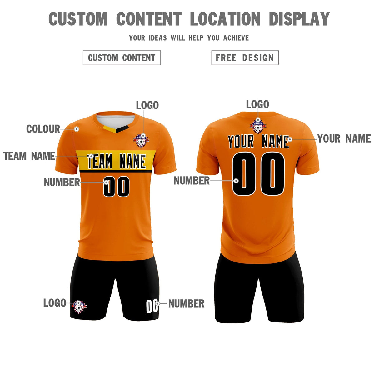 Custom Orange Classic Sports Sets Soccer Shirt Jersey