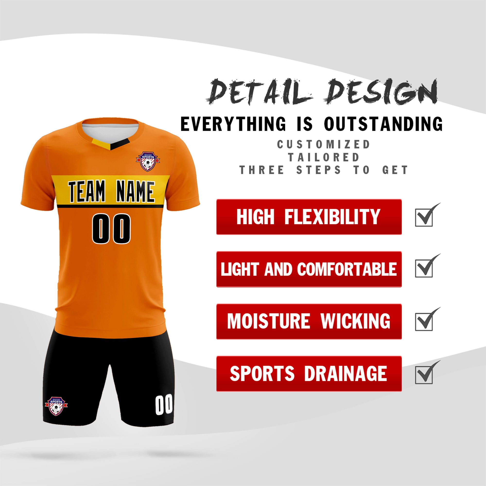 Custom Orange Classic Sports Sets Soccer Shirt Jersey