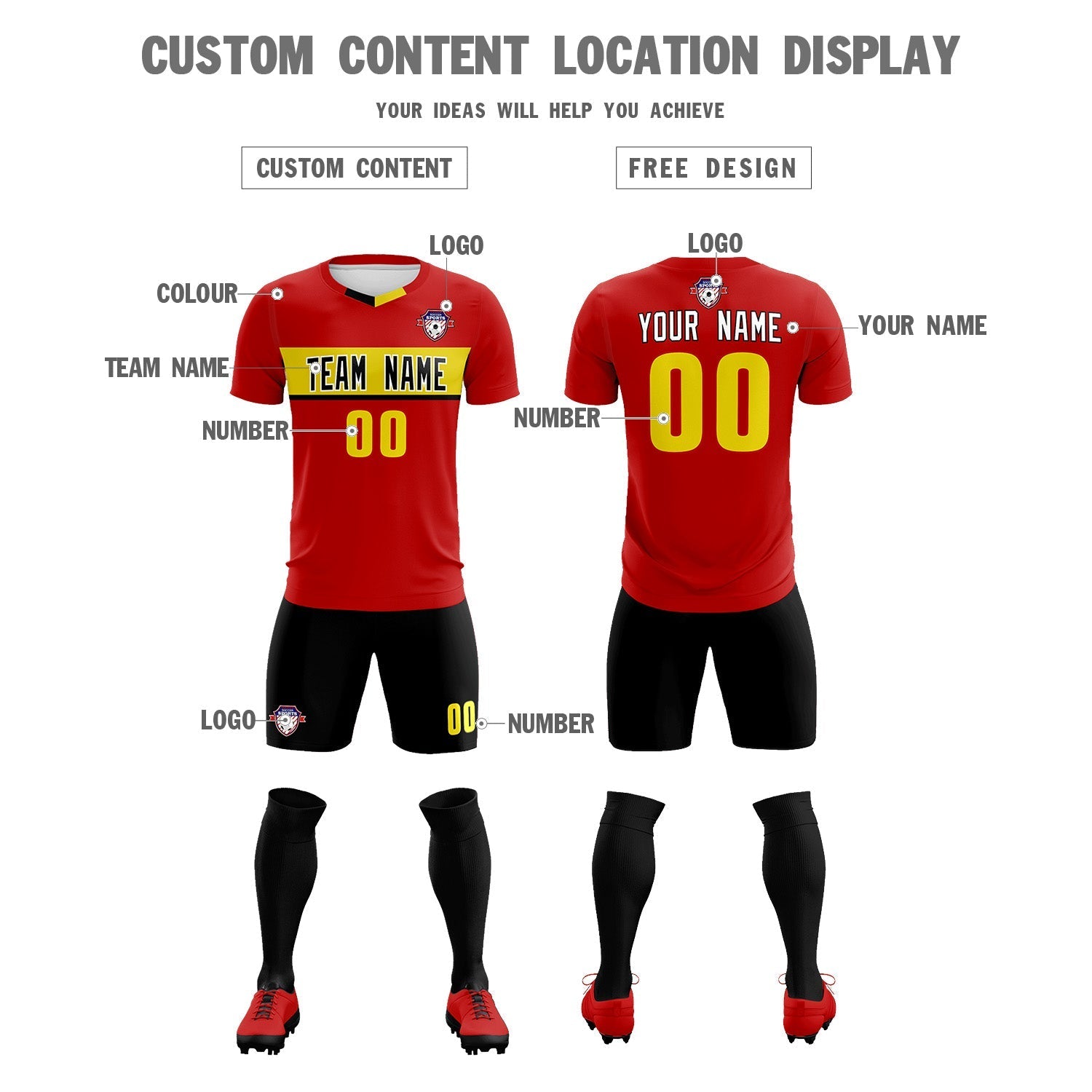 Custom Red Classic Sports Sets Soccer Shirt Jersey
