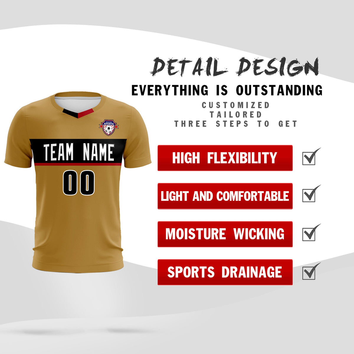Custom Old Gold Classic Sports Sets Soccer Shirt Jersey