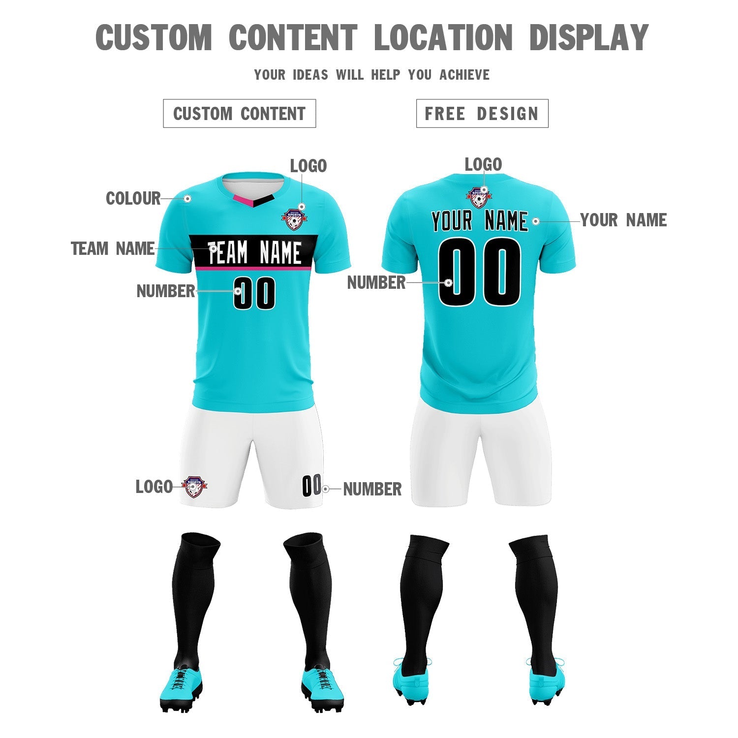 Custom Sky Blue Classic Sports Sets Soccer Shirt Jersey