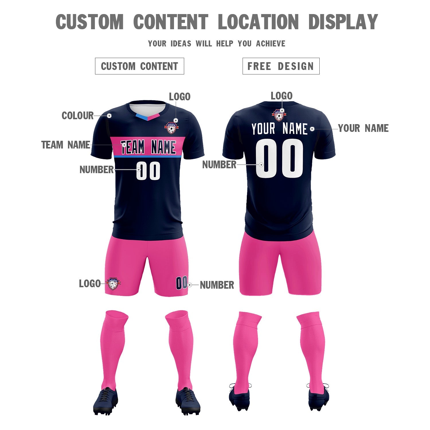 Custom Navy Classic Sports Sets Soccer Shirt Jersey